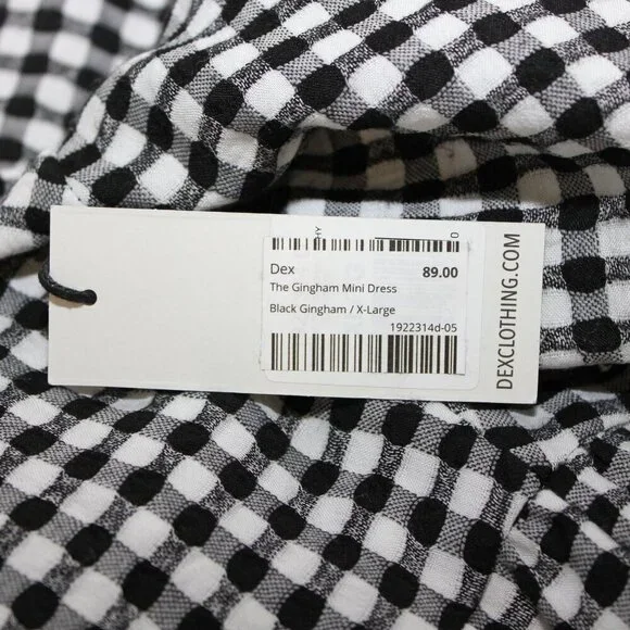 Dex Womens Black White Gingham Tiered Puff Sleeve Button Front miniDress Size XL - Picture 4 of 7